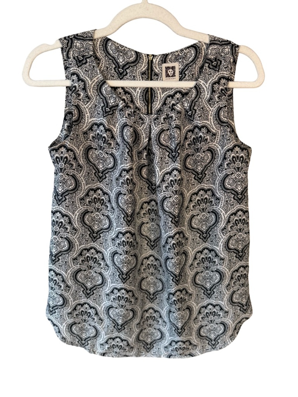 Anne Klein Black and White Paisley Sleeveless Blouse Size XS Classic Minimalist